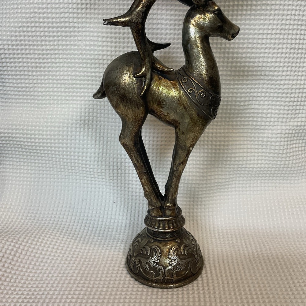 Vintage St Bronze Deer Stag Candle Holder Gothic Ornate Reindeer Candelabra 13"